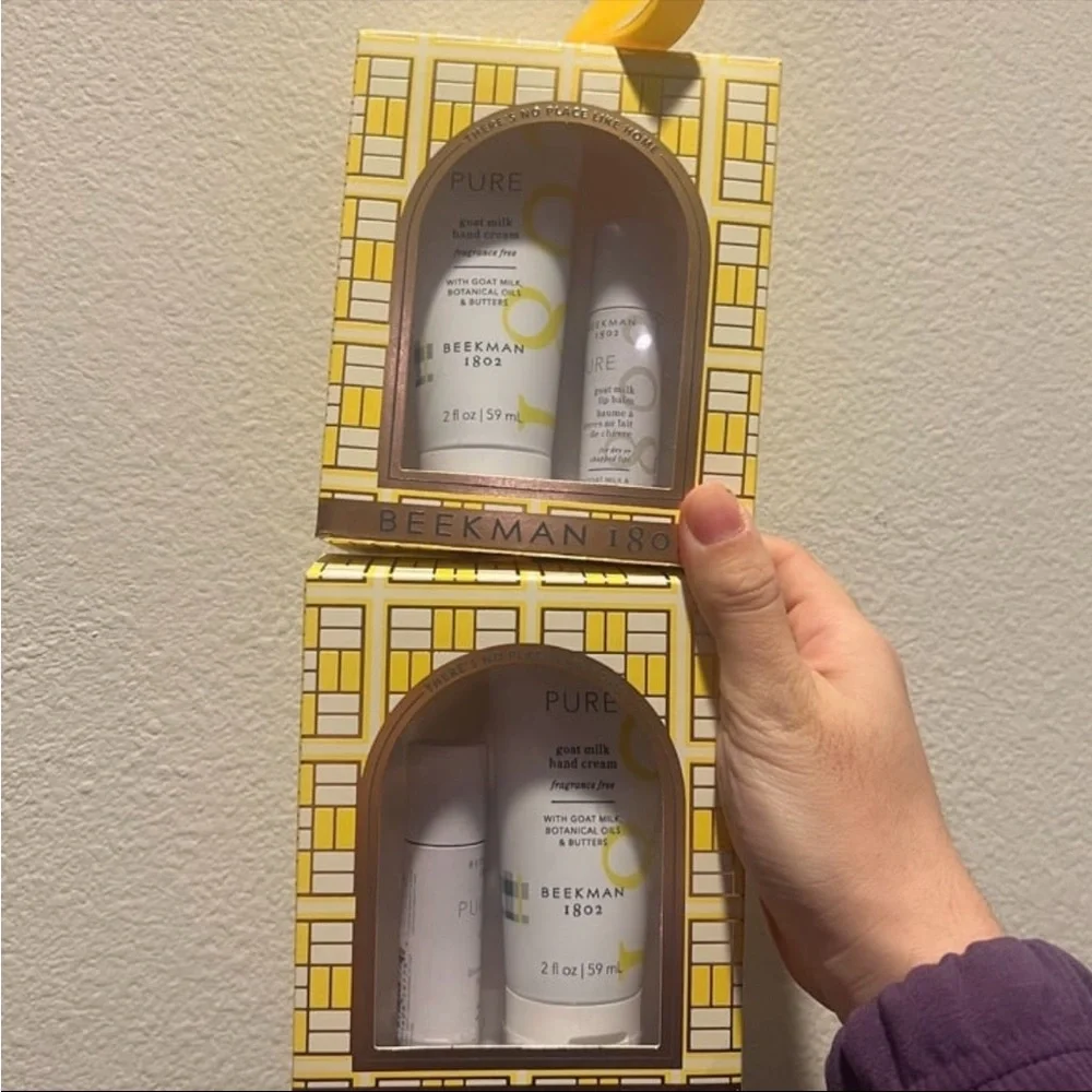 Beekman 1802 Pure Unscented 2oz Hand Cream & Lip Balm Gift Set X2